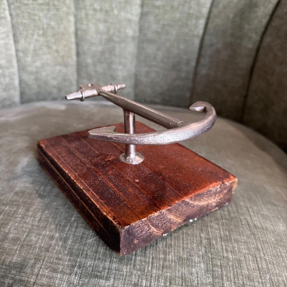 Nautical Anchor Wall Decor Silver Brown Wood Block Coastal Towel Hook Beachhouse